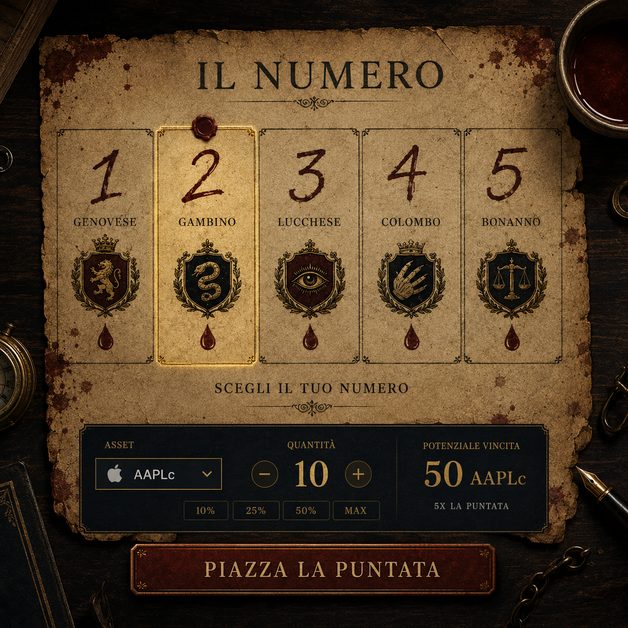 IL NUMERO — the blood-stained lottery ticket with five family numbers